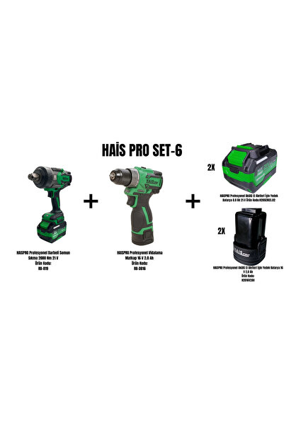 Hais HaisPro Set-6 (AKÜLÜ DARB.SOM.SIK.2000NM RB-819+AKÜLÜ MATKAP 16V 2.0 Ah....