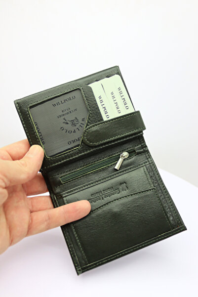 Genuine Leather Vertical Medium Dark Green Wallet Card Holder