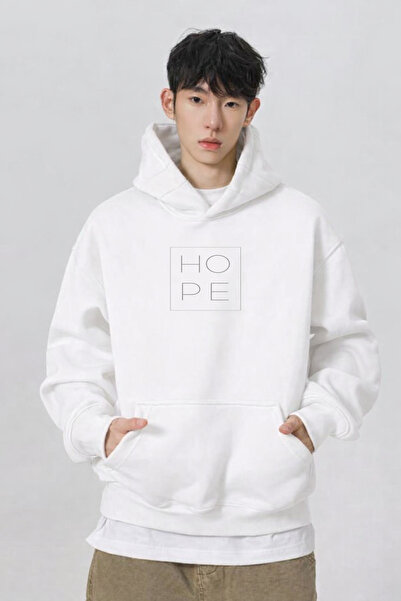Rivox Unisex White Hooded Oversized Sweatshirt Hope Printed
