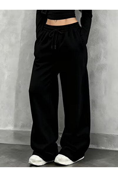 cavın Kadın siyah rahat kalıp düz paça eşofman altı