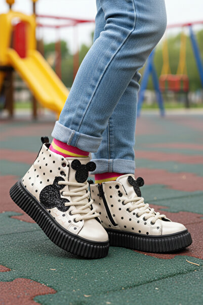 Cool Cizme pentru fete Aisha F cu talpă anti-alunecare bej-negru