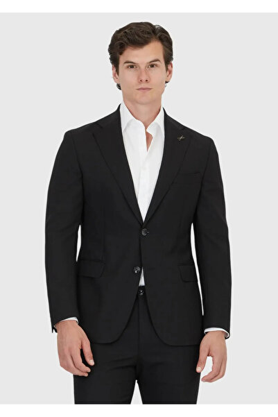 Ramsey Black Plain Shirt Shoulder Slim Fit 100% Wool Jacket