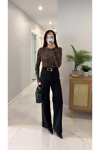 BİRCANÇİL Guysa Dark Anthracite Belted Wide Leg Jeans
