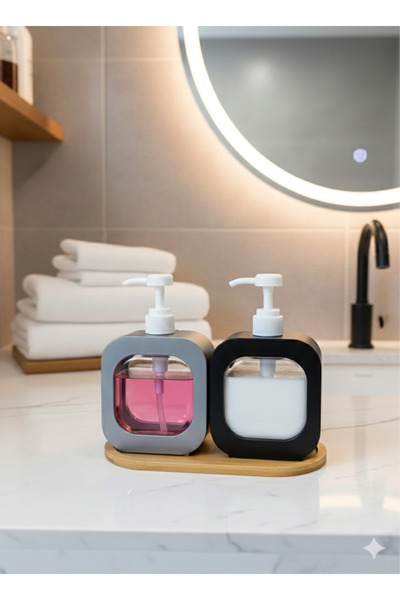 MİMOZA PARK 2 bucăți de 400 ml cu bază din bambus pentru blat, baie, bucătărie, dozator de săpun lichid, dozator de detergent pentru vase, set de 3