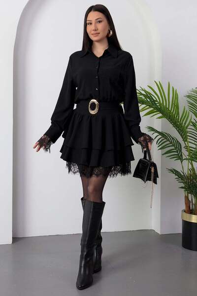 PULLIMM Rochie în straturi cu guler cămașă cu detaliu din dantelă GRS3858