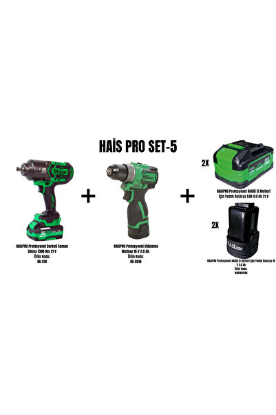 Hais HaisPro Set-5 (AKÜLÜ SOMUN SIKMA DARBELİ 1300NM RB-818+AKÜLÜ MATKAP 16V ...