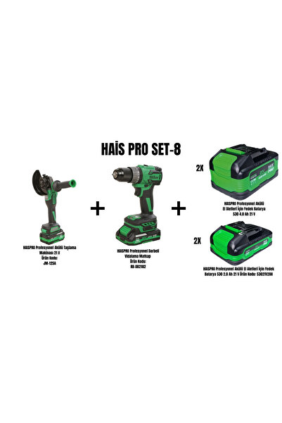 Hais HaisPro Set-8 (AKÜLÜ TAŞLAMA JM-125A+DARBELİ MATKAP RB-DB2102)