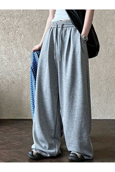 GERLAY Kadın Gri rahat kalıp baggy düz paça eşofman altı