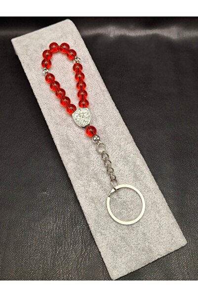 Han Ticarethane Red Color Glass 15-Piece Rosary Keychain