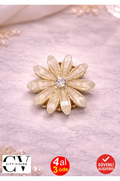 cityvision Mini agrafă de păr cu model de flori bej cu detalii de cristal – Agrafă elegantă și rafinată 2,5 cm