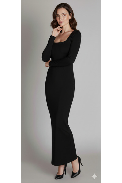 Nai baby Women's Square Neck Solid Long Sleeve Long Dress