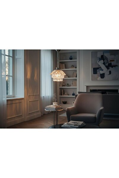 Ömür Avize arya gri askılı kristal taşlı avize