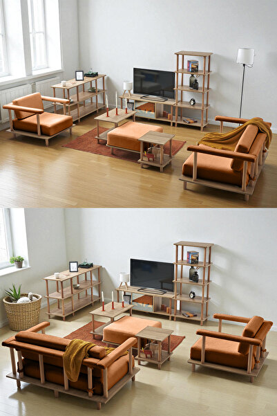 Eymense Pia Koltuk Takımı Oturma Odası Seti Konsollu Turuncu