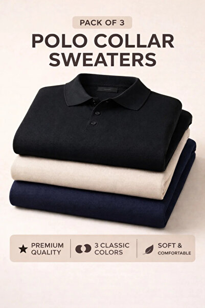 COMBİNE MİCHAİL Pulover tricotat din 3 piese pentru bărbați, cu guler polo, i...