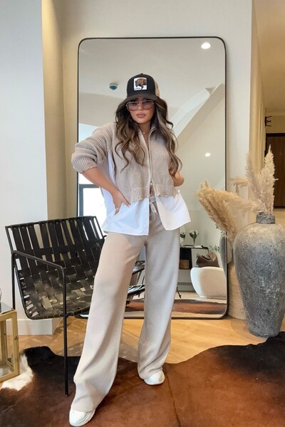 Sohotique By P Poplin Paneled Knitwear Set Beige