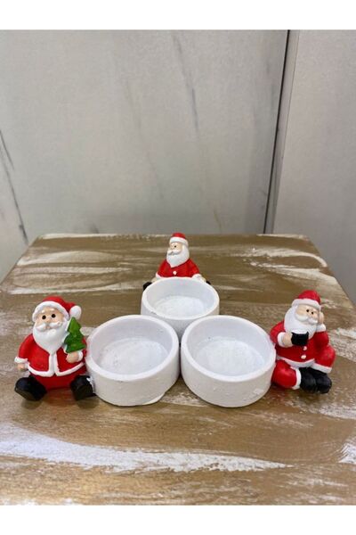 MİMSEGÜN DEKOR 3 Piece Santa Claus Candle Holder