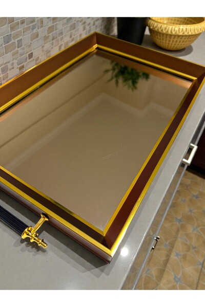 Mia Premium Kahve Gold Lake Çerçeve Ton Uyumlu Ayna Zemin Büyük Boy Modern Ça...