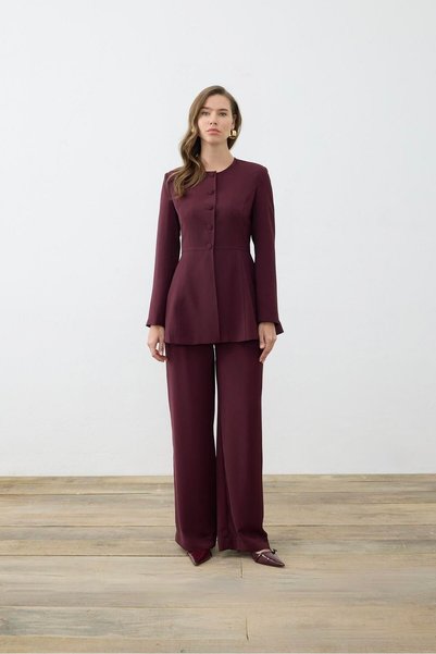Miori FEMME CEKET PANTOLON KREP TAKIM BORDO