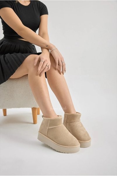 FEMME FATALE Suede Fur Lined Thick Sole Ankle Women's Boots & Bootie