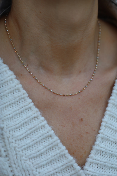 Yenigün Kuyumculuk 14 Ayar Altın Üç Renkli Minimal Dorikalı Kolye KLY34527