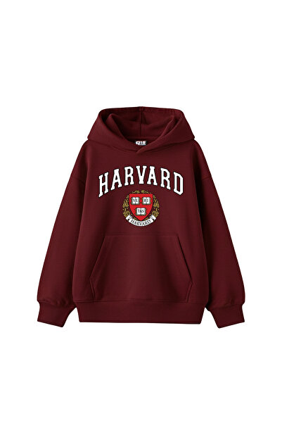 Sekizbiraltı Harvard Printed Oversized Unisex Burgundy Hoodie
