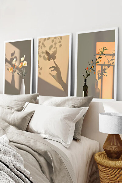 kutuTR Beyaz Çerçeveli 2D UV Baskı 3’lü MDF Tablo Set – Minimal Modern Duvar ...
