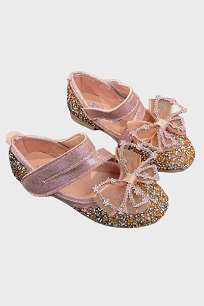 Mini Angel Fiyonklu Taşlı Babet - Pembe