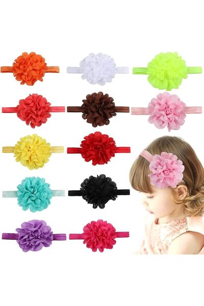 Generic Haniya Headband for Little Girls, Pack of 12 Flower Shaped Stretchy Hair Bands, Soft Hair Accessorie
