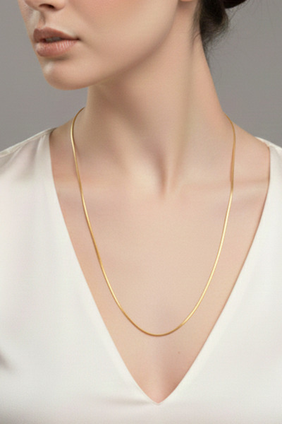 Rua Jewelry Steel 2 mm Gold Color Flat Snake Necklace - Long 60 cm |   Non-Tarnishing, Unisex, 2 Years Warranty