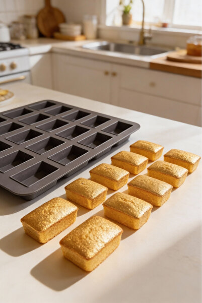 EVLE قالب كيك صغير من السيليكون ذو 15 تجويفًا - قالب مستطيل صغير، غير لاصق (24.5 × 24.5 سم)