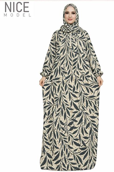 Nice Model Olive Green Palm Leaf Print Hooded Abaya Plus Size Muslim Modest M...