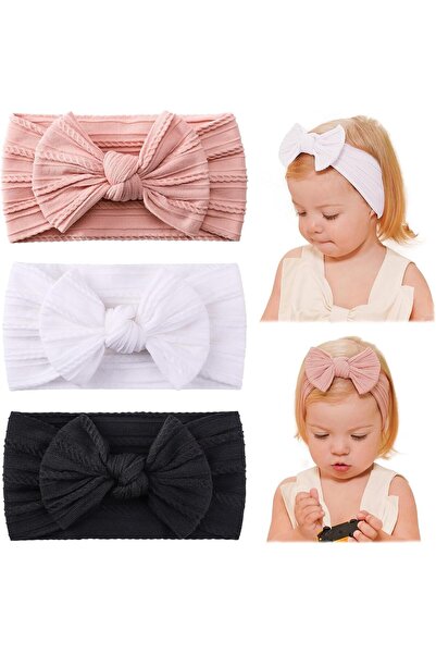 Tazweeq عصابات رأس للأطفال، 3 قطع من عصابات الرأس المصنوعة من النايلون مع فيونكة كبيرة للأطفال حديثي الولادة