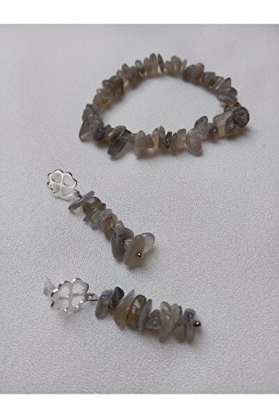 OEM Bracelet and earring set with Labradorite nuggets and silver-plated flats