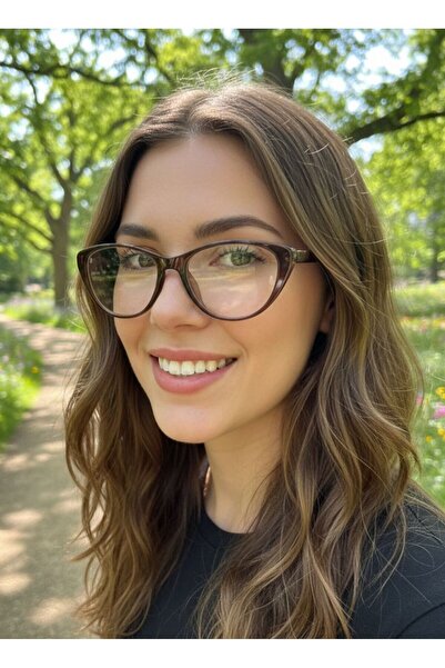 EMC Trend Aksesuar Slim İnce Kahverengi Cat Eye Çerçeve Mavi Işık Korumalı Ka...