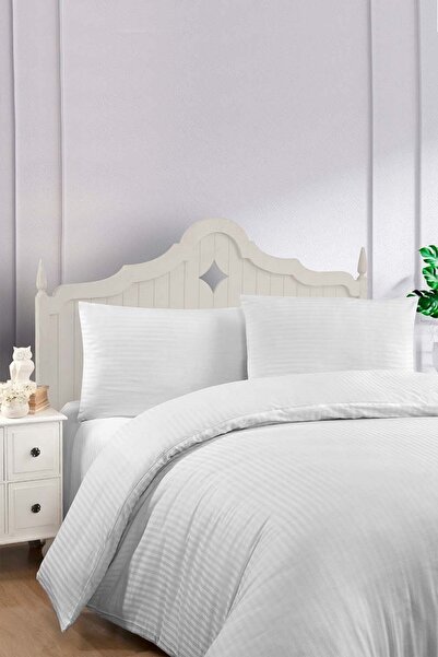 mer-tim ezberbozan ev tekstili Mertim Home Textile Striped Cotton Satin Single Duvet Cover Set 135X200 (Sheet Not Included)