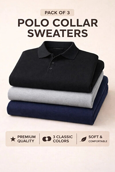 COMBİNE MİCHAİL Pulover tricotat din 3 piese pentru bărbați, cu guler polo, i...