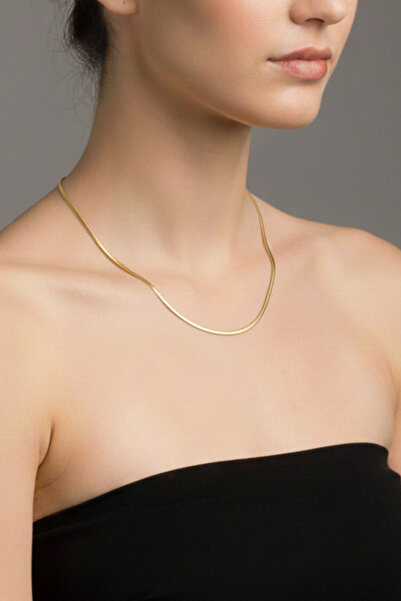 Rua Jewelry Steel 2 mm Gold Color Flat Snake Necklace - Standard Size 55 cm |   Non-Tarnishing, Unisex, 2 Years Warranty