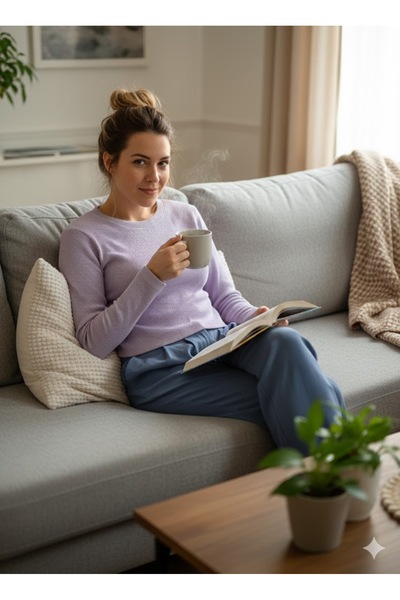 MADAM SHİLA Lila Yuvarlak Yaka Bluz Darkalıp Petibör Kareli Pike Kumaş Crop B...