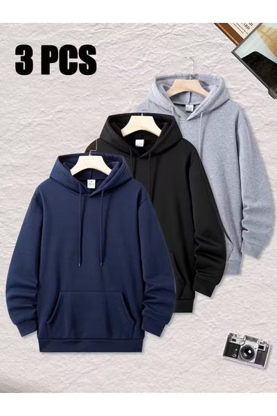 rocassi 3-Lü Kapüşonlu Ünisex Oversize Sweatshirt