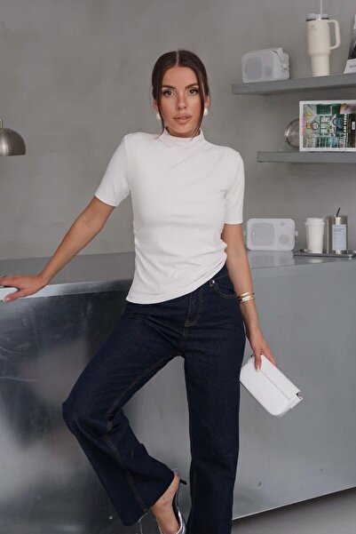 Mine Tan Butik بلوزة نسائية من قماش بيزك بيزك - أبيض