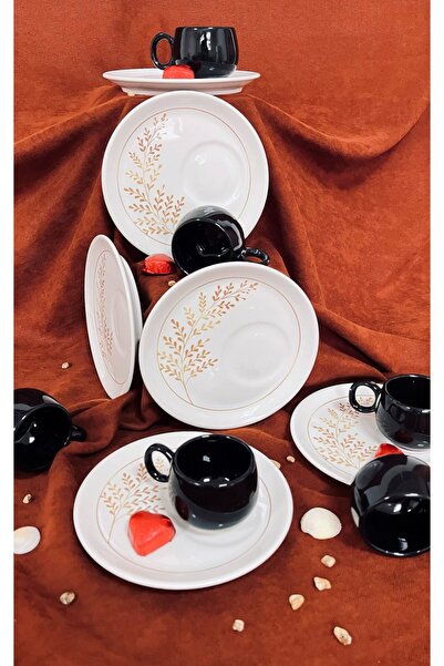 Erbaşlar Siyah Çavdar 12 Parça 6 Kişilik Sunumlu Kahve Fincan Takımı, Seti