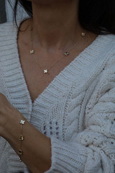 Yenigün Kuyumculuk 14 Ayar Altın İnce Zincirli 5'li Yonca Set SET32281