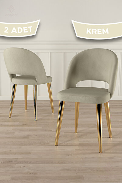 Canisa Pane Serisi 2 Adet Krem Mutfak Sandalyesi Babyface Kumaş Gold Kaplama ...