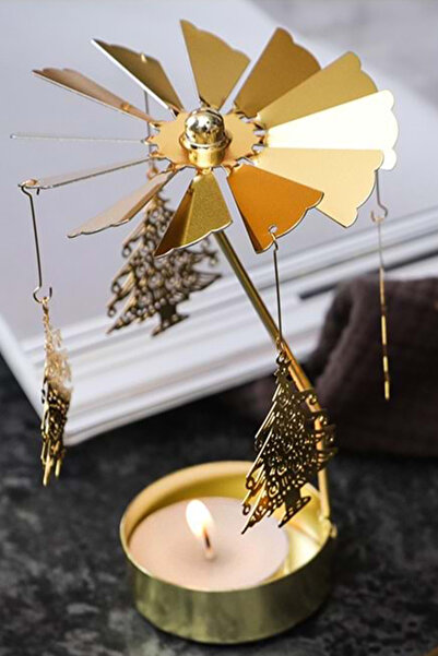 CİYU TİCARET Isı İle Dönen Metal Mumluk Çam Ağacı Şeklinde Dönen Mumluk Hediy...