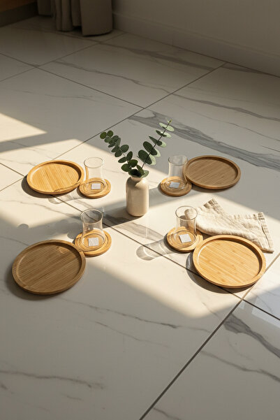 YAZICI 4-Piece Bamboo Breakfast Set Plate - Premium Natural Bamboo