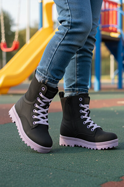 WALKWAY 23002 F Черно-лилави неплъзгащи се момичешки ботуши от поларен флийс