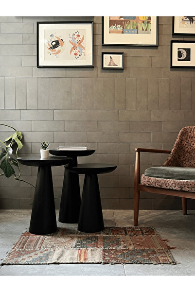 Fagus Wood 3'lü Zigon Mantar Sehpa Mushroom | Masif Ahşap Modern Yan Sehpa Ta...