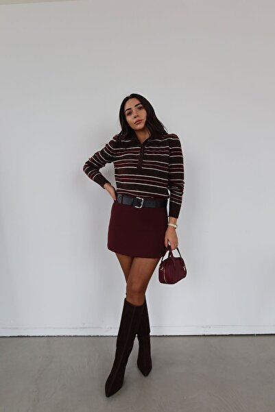 Özge Özgenç Basic Mini Shorts Skirt with Thick Belt
