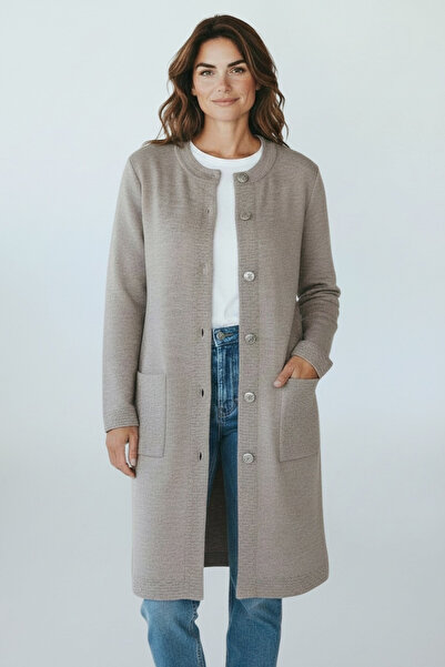 ECE GİYİM Women's Front Buttoned Pocketed Crochet Cardigan with a Cyclist Neckline