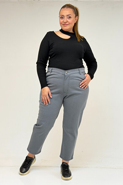 Eslina 9125-6 Plus Size Boyfriend Jeans - Gray